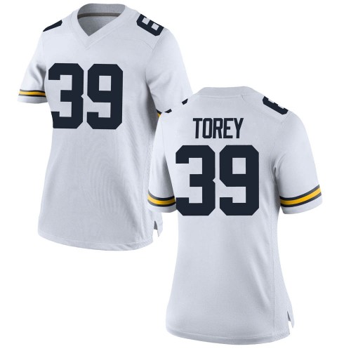 Matt Torey Michigan Wolverines Women's NCAA #39 White Replica Brand Jordan College Stitched Football Jersey ACX2054JJ